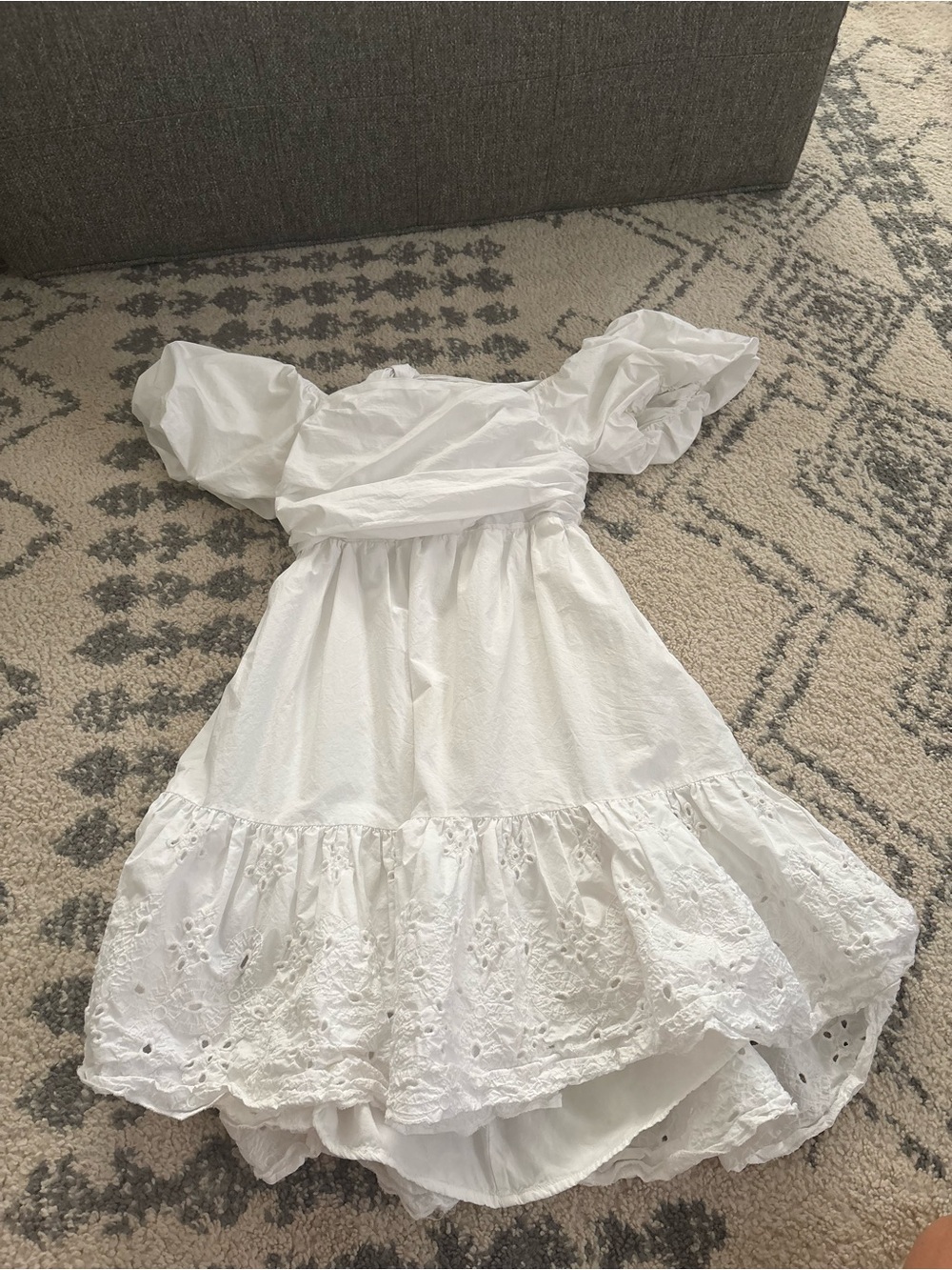 White Eyelet Puff Sleeve Kids Dress